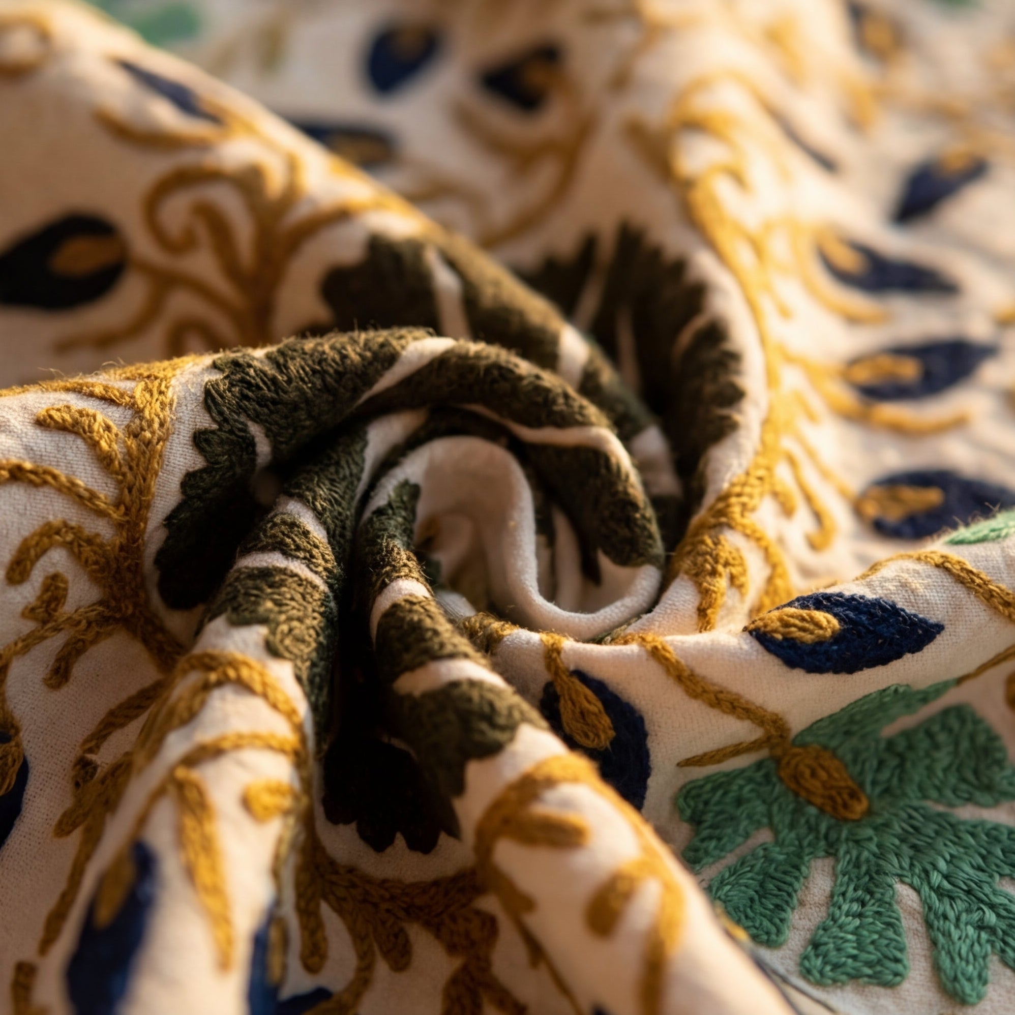 Wandering Lush Hand-Embroidered Cotton Suzani Stone Throw