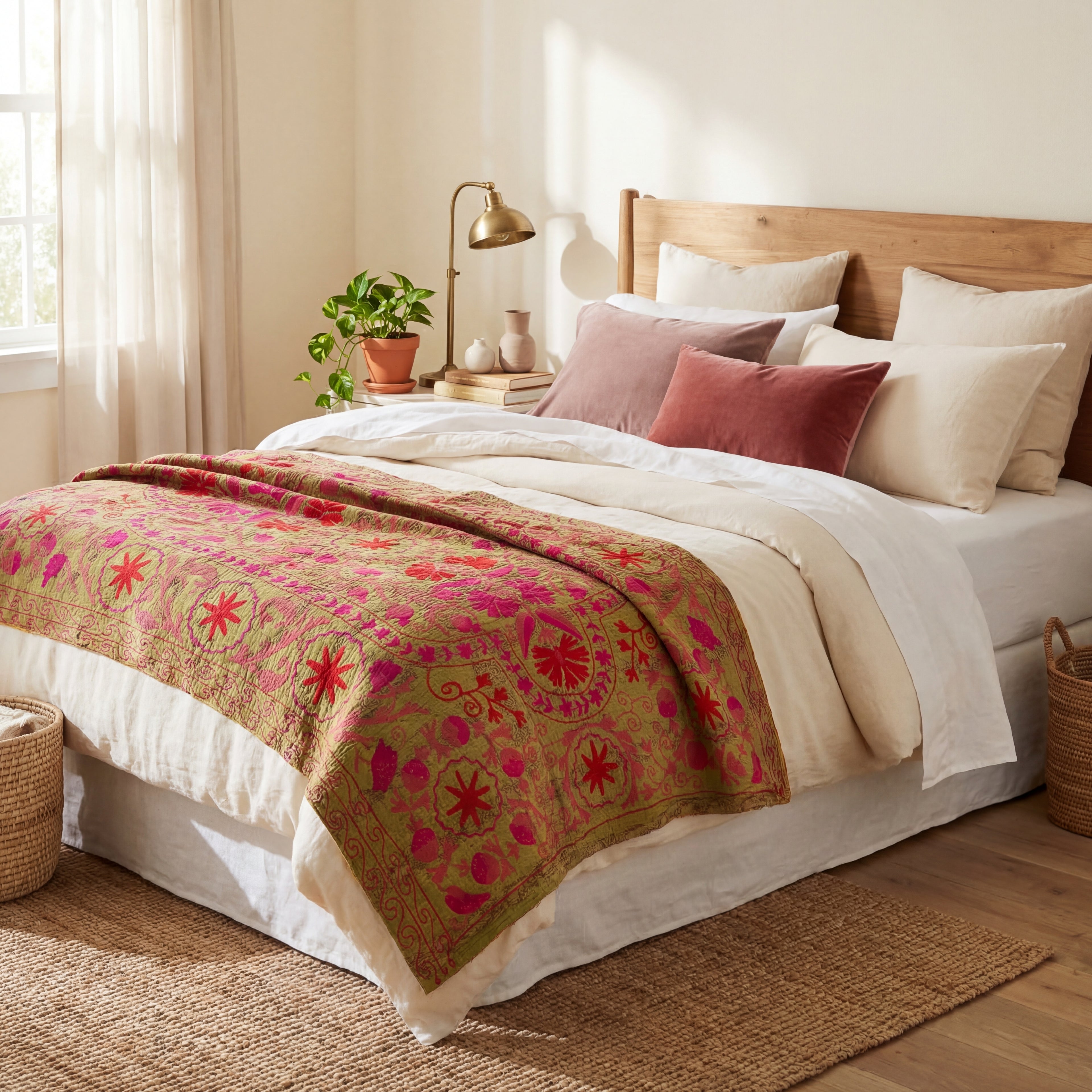 Vintage Suzani - Stone Bloom Luxury Kantha Throw