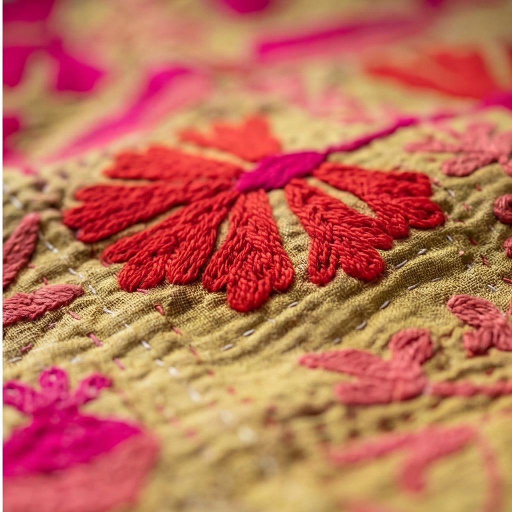 Vintage Suzani - Stone Bloom Luxury Kantha Throw