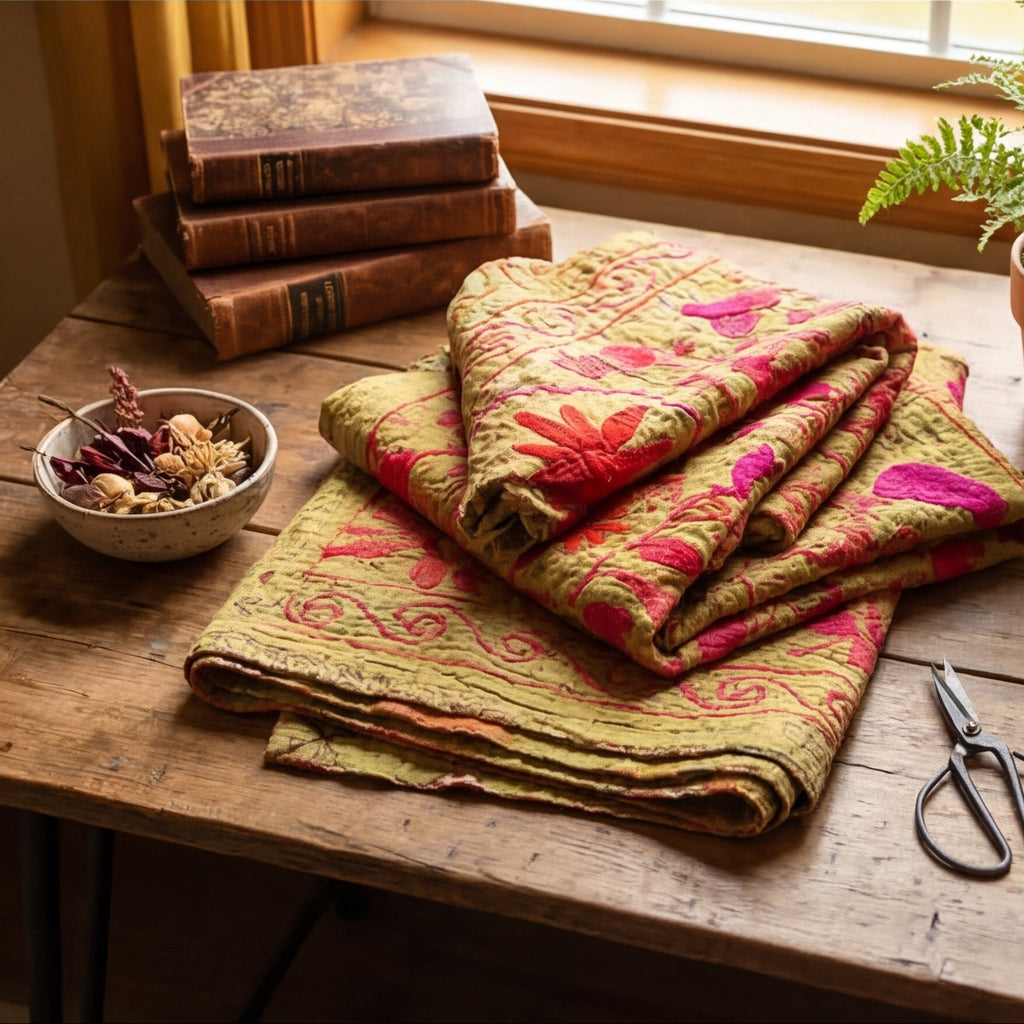 Vintage Suzani - Stone Bloom Luxury Kantha Throw