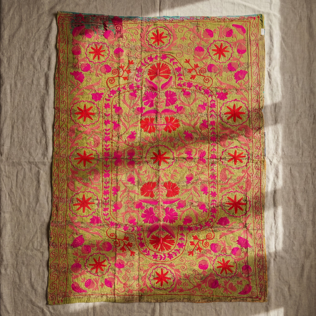 Vintage Suzani - Stone Bloom Luxury Kantha Throw