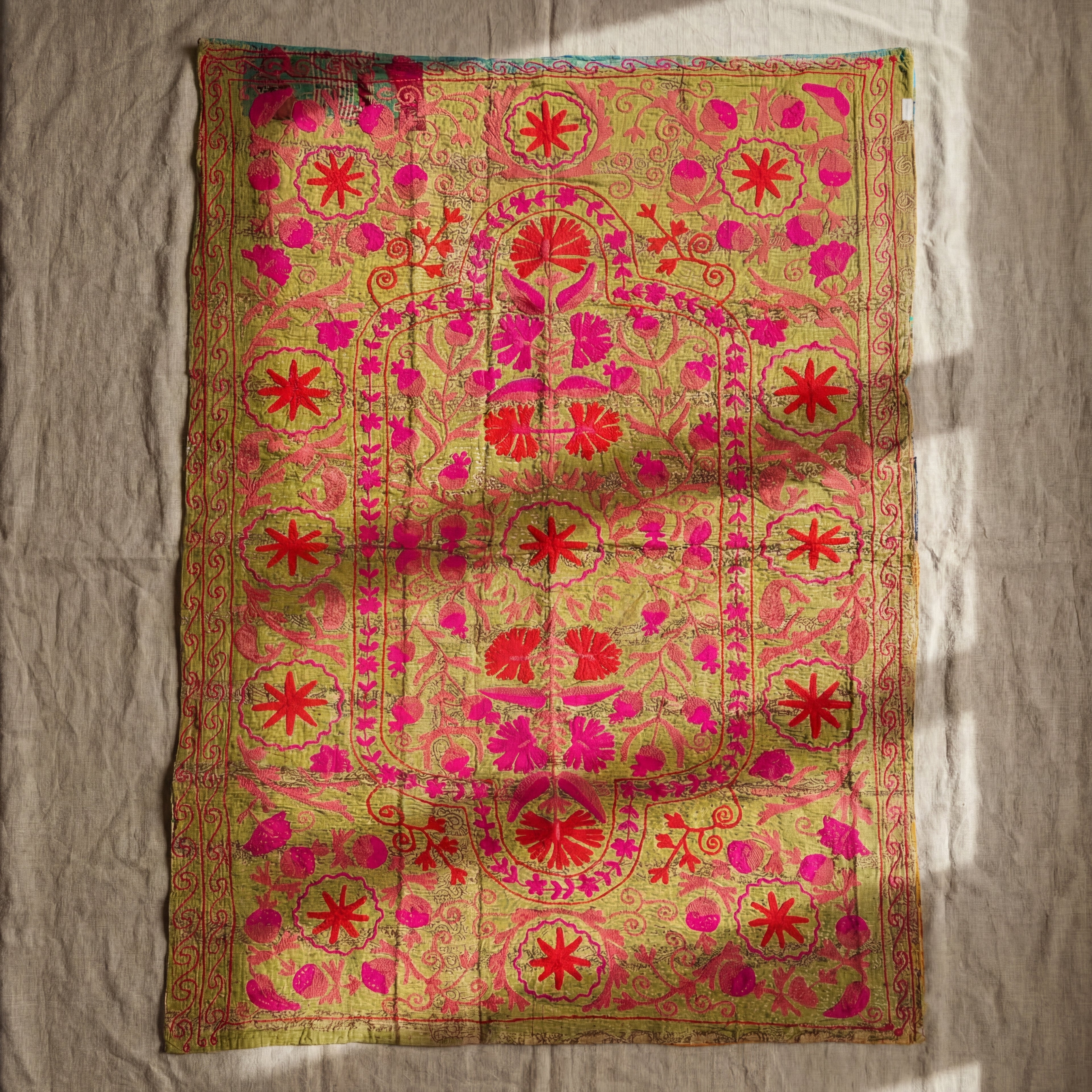 Vintage Suzani - Stone Bloom Luxury Kantha Throw