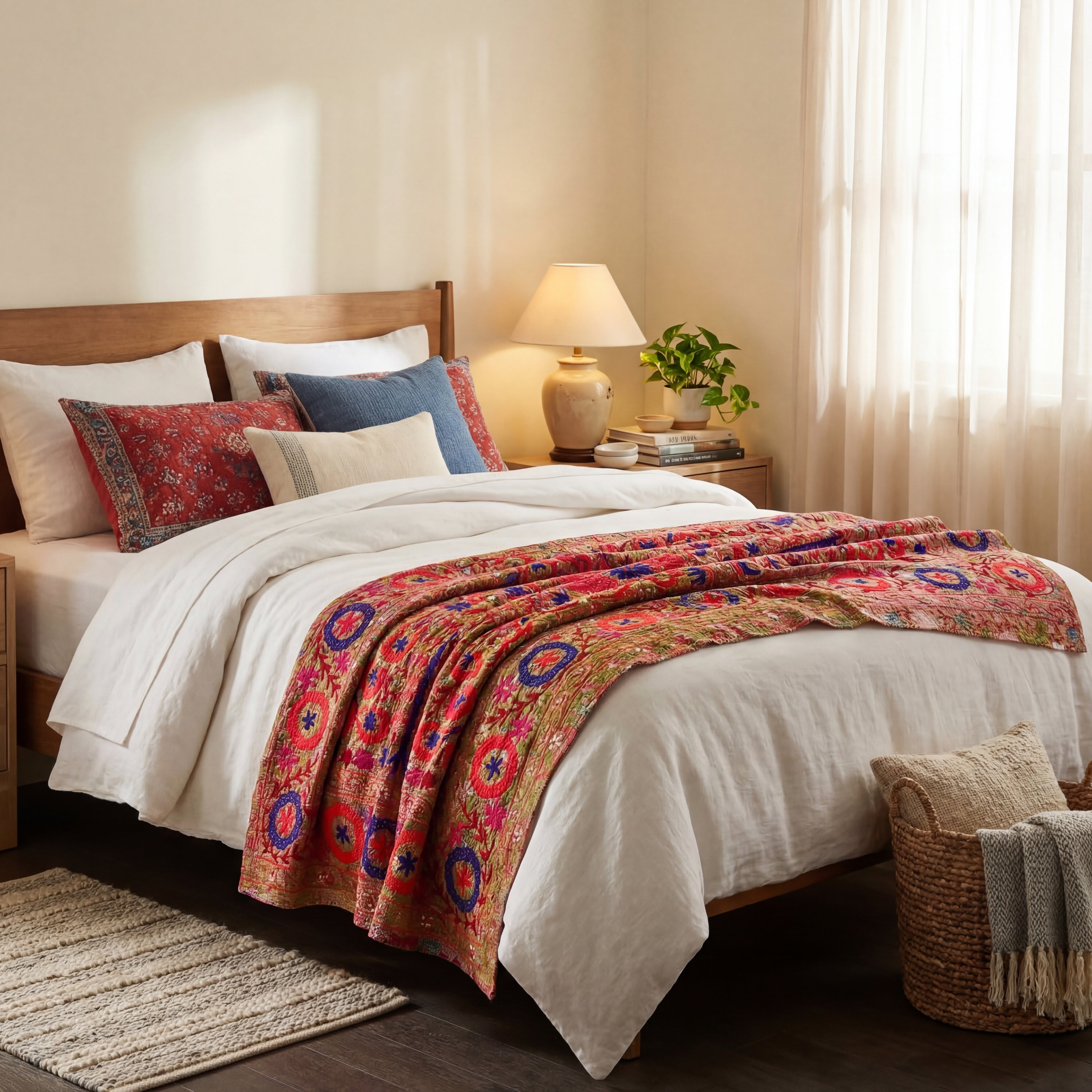 Amber Glow Luxury Vintage Suzani Kantha Throw