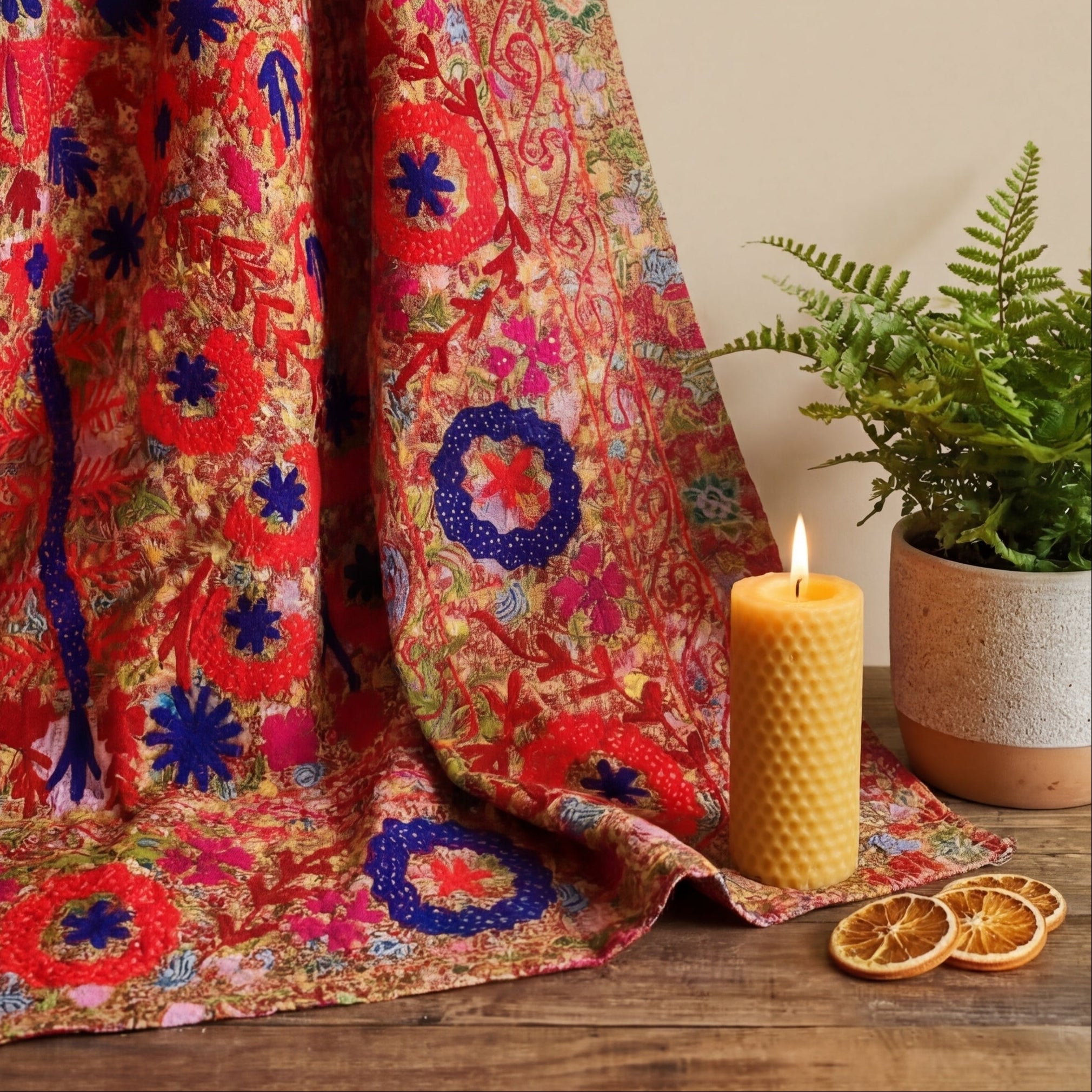 Amber Glow Luxury Vintage Suzani Kantha Throw