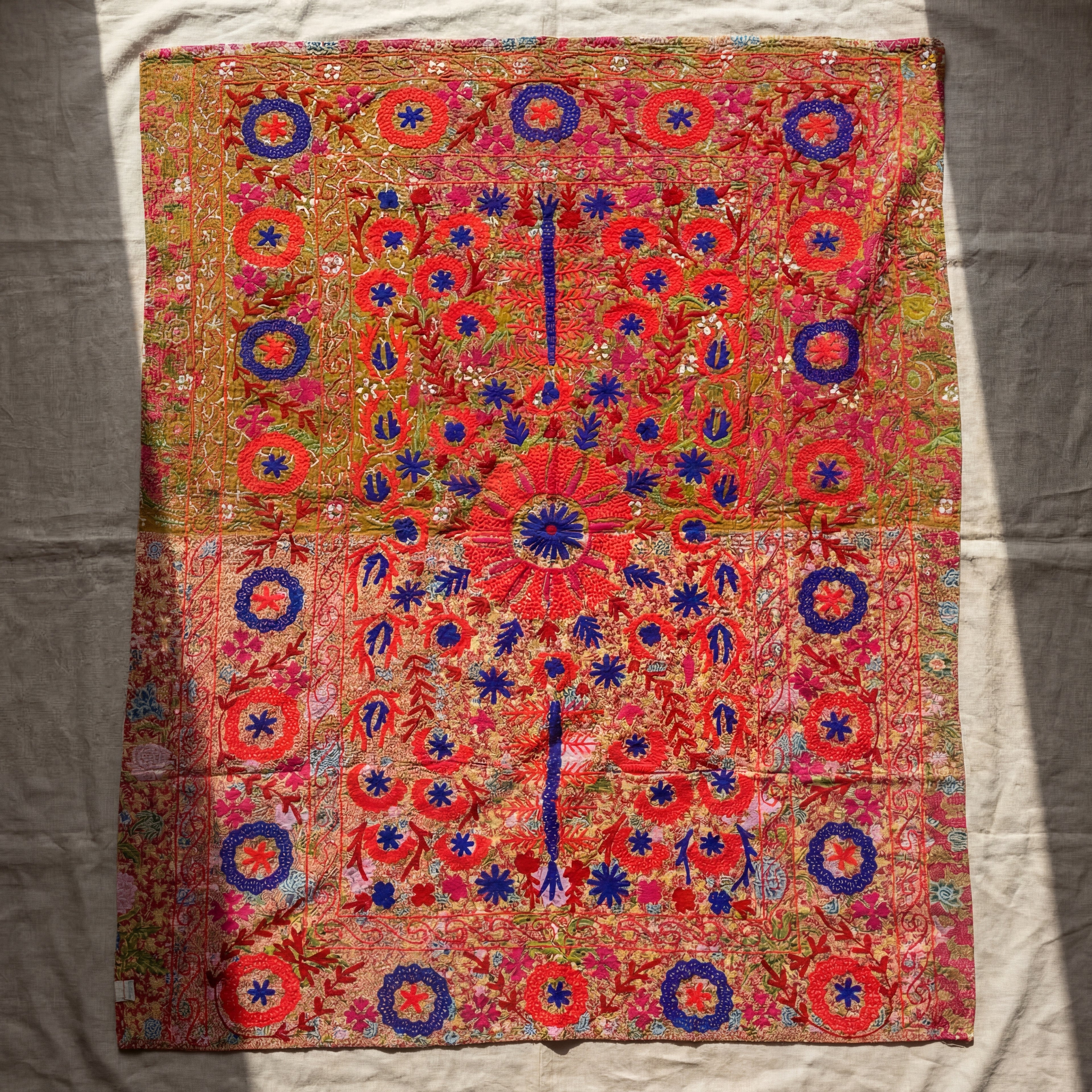Amber Glow Luxury Vintage Suzani Kantha Throw