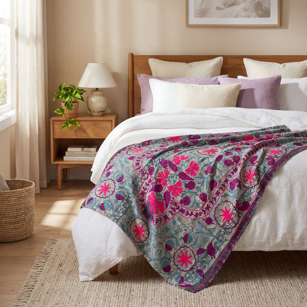 Vintage Suzani - Sienna Glow Luxury Kantha Throw