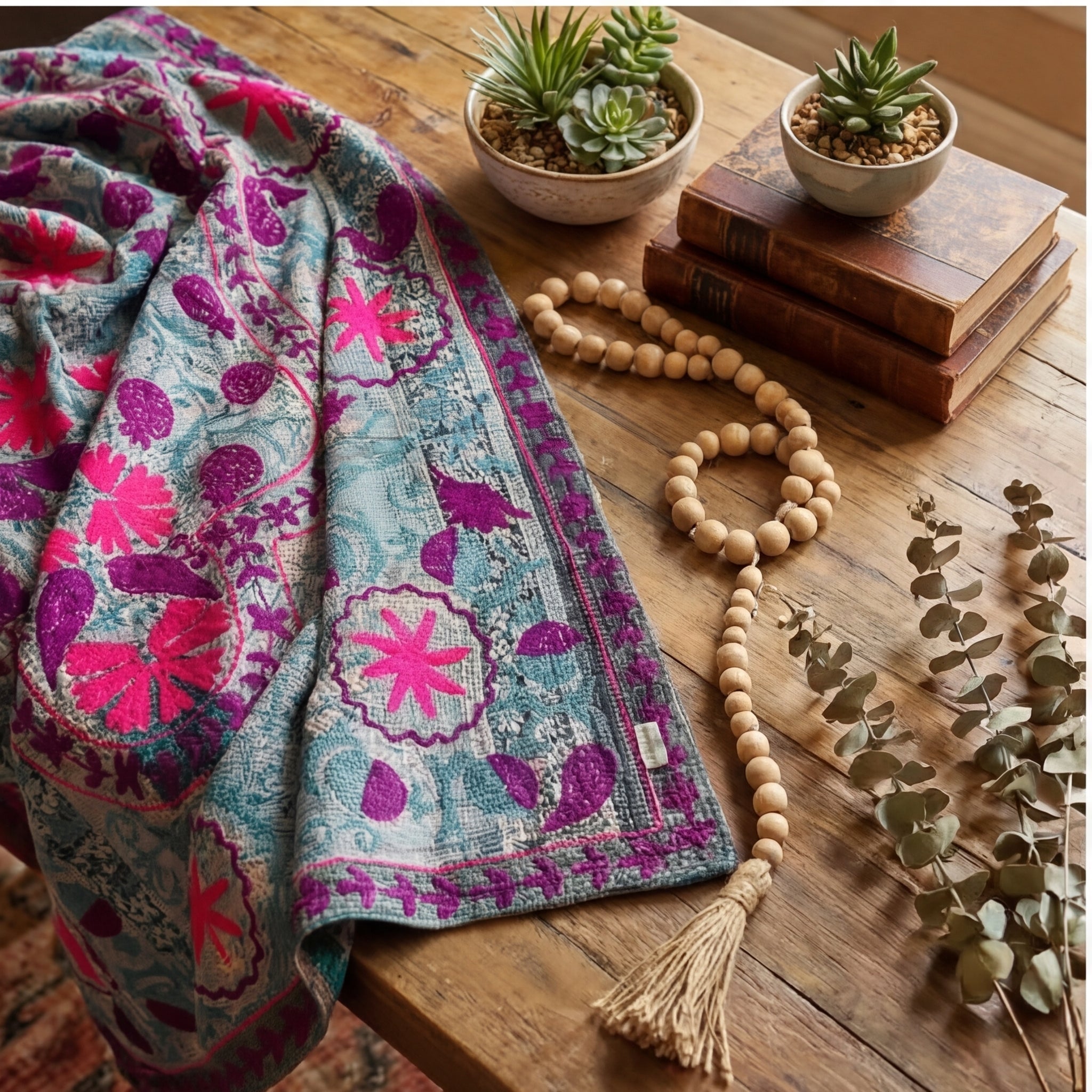 Vintage Suzani - Sienna Glow Luxury Kantha Throw