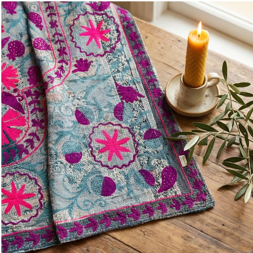 Vintage Suzani - Sienna Glow Luxury Kantha Throw
