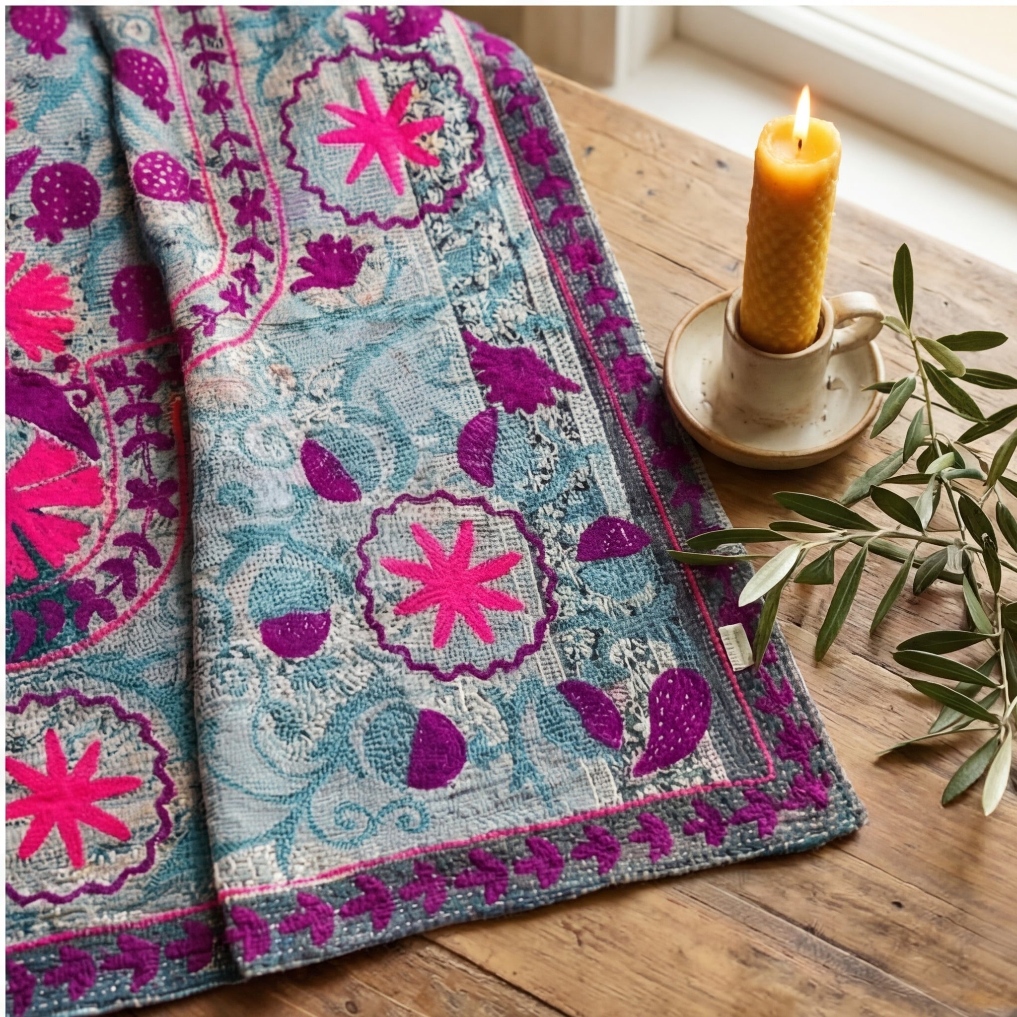 Vintage Suzani - Sienna Glow Luxury Kantha Throw
