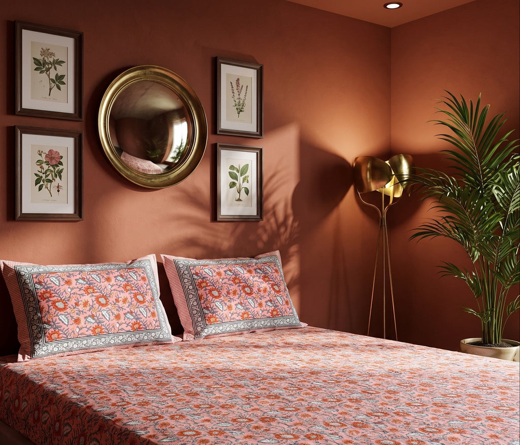 Wild Jasmine Hand Block Printed King Bedsheet Set