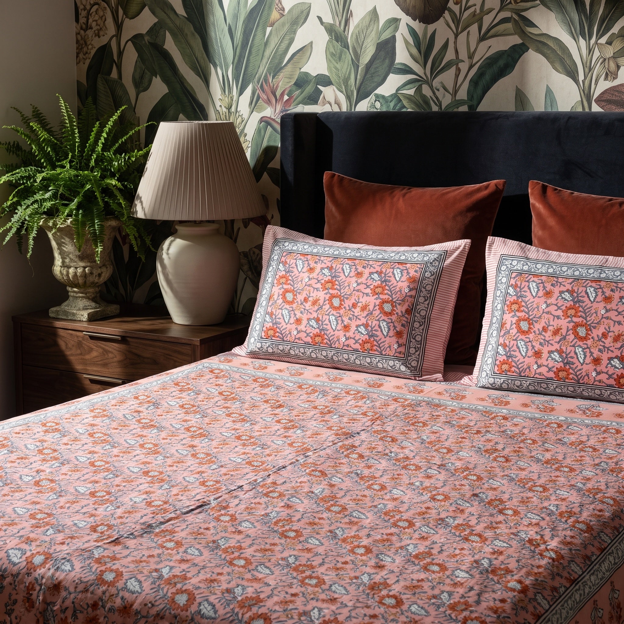 Wild Jasmine Hand Block Printed King Bedsheet Set
