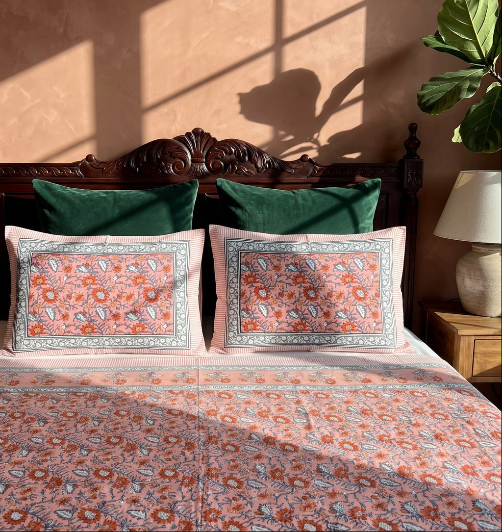 Wild Jasmine Hand Block Printed King Bedsheet Set