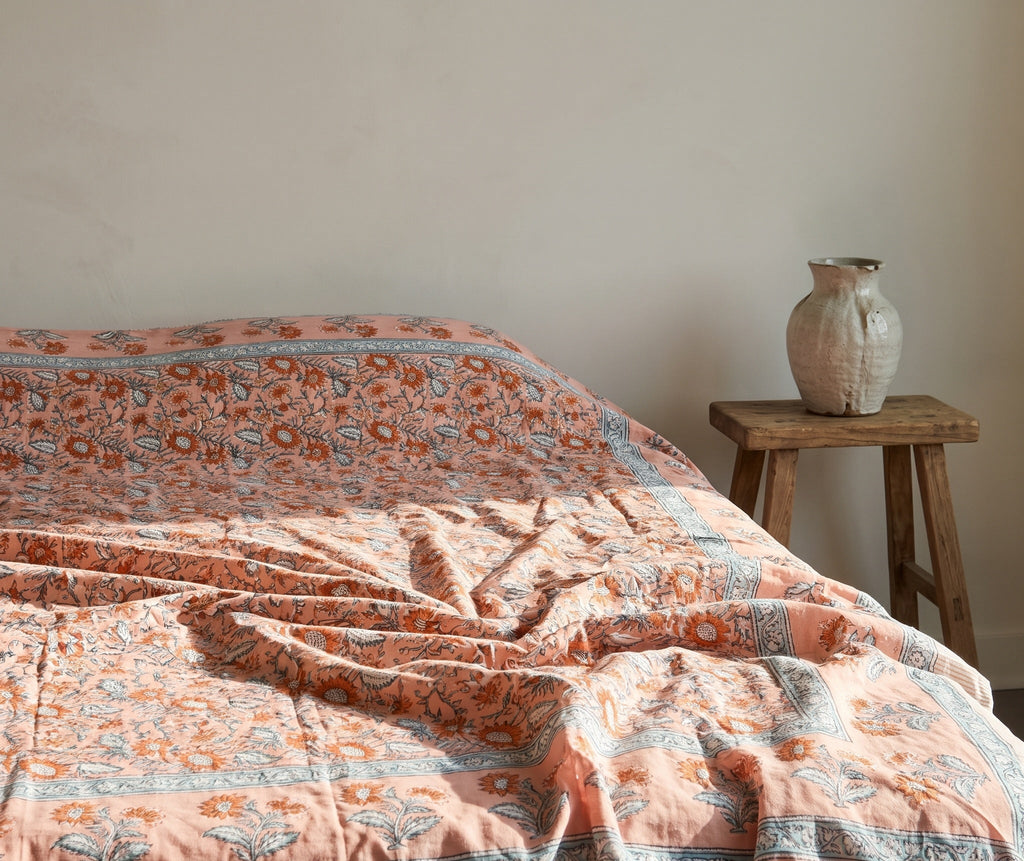 Wild Jasmine Hand Block Printed King Bedsheet Set