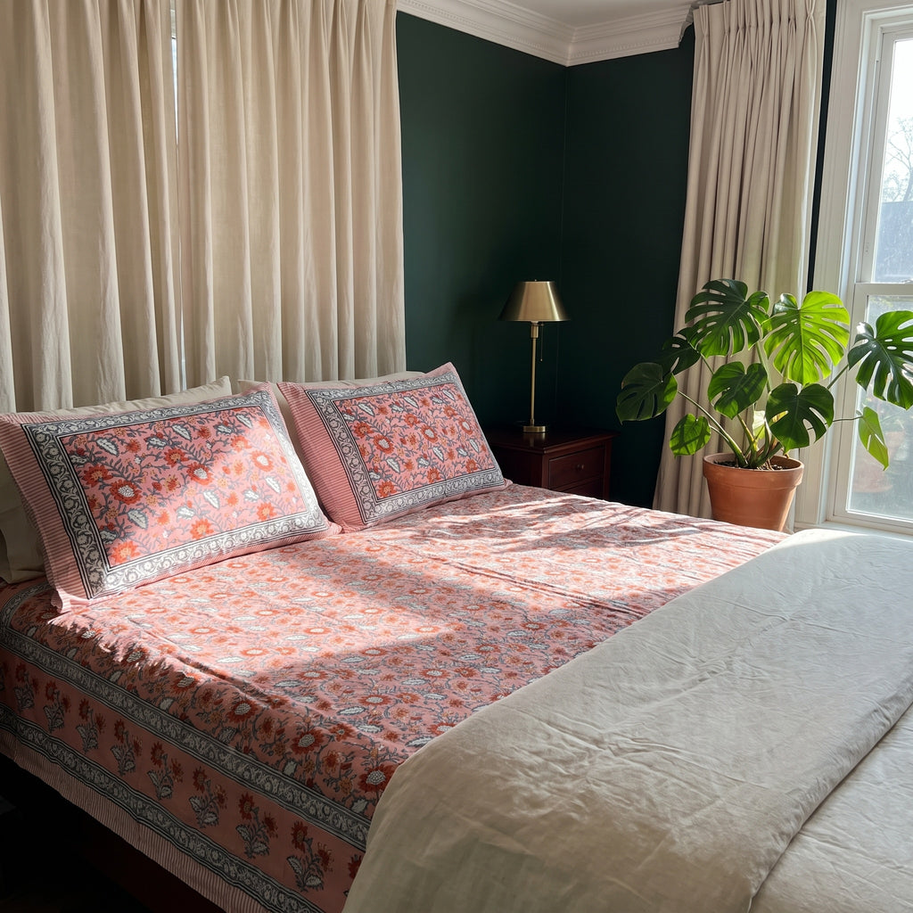 Wild Jasmine Hand Block Printed King Bedsheet Set