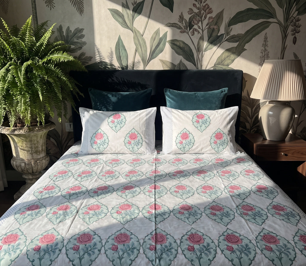 Harvest Moon Hand Block Printed Queen Bedsheet Set