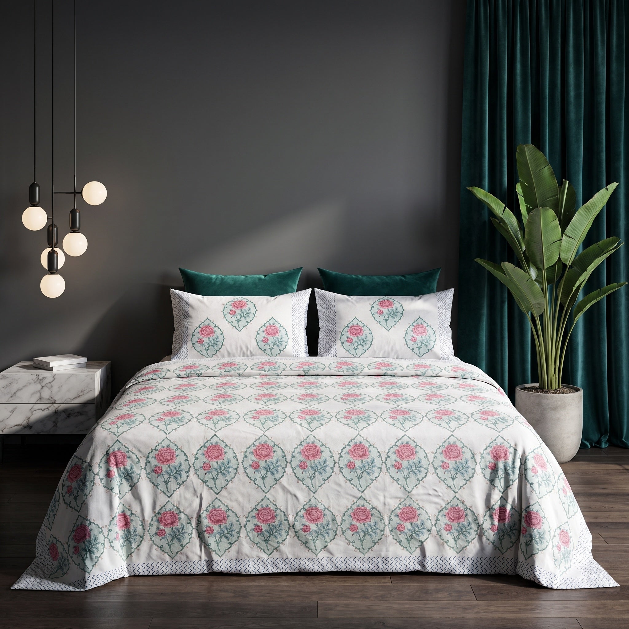 Harvest Moon Hand Block Printed Queen Bedsheet Set