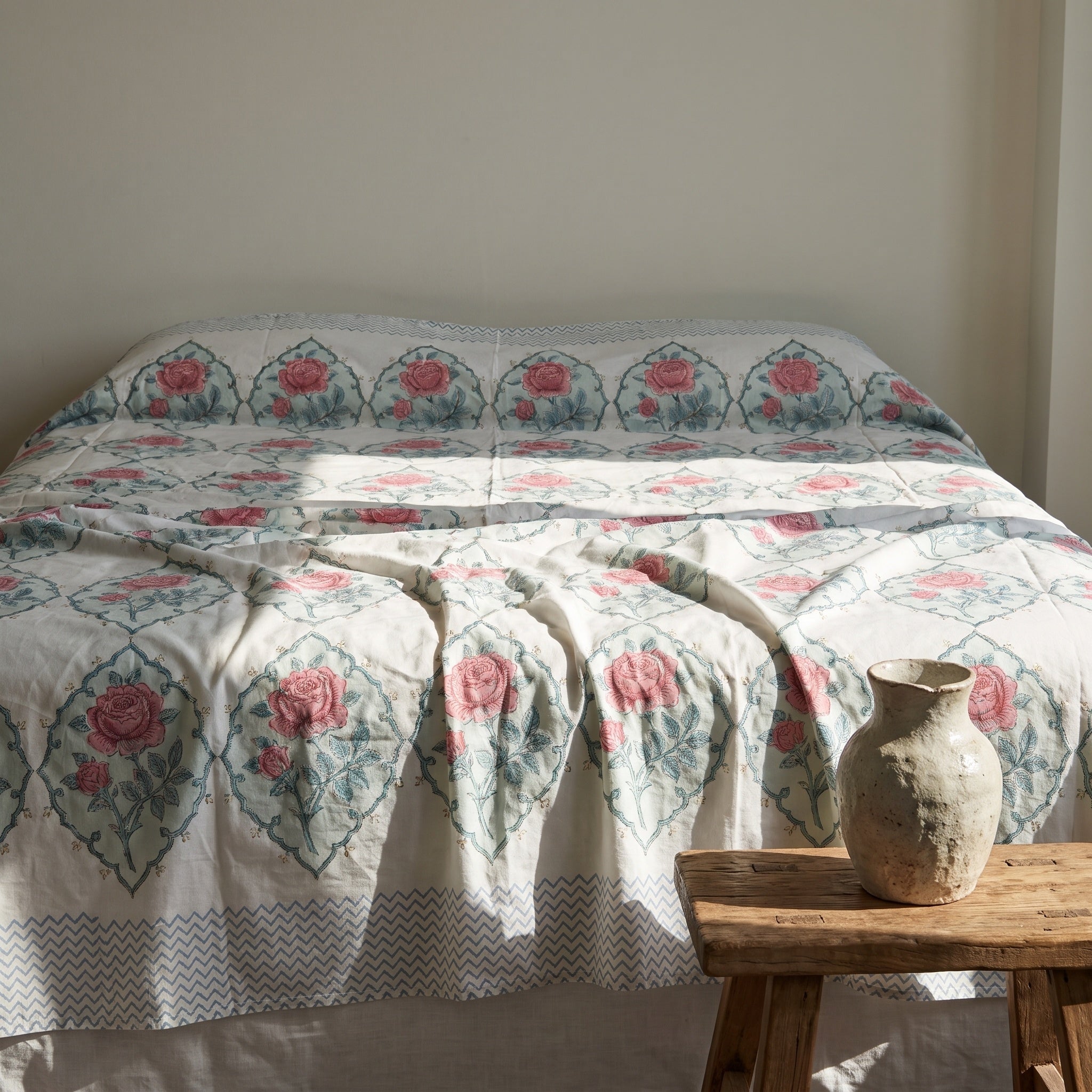 Harvest Moon Hand Block Printed Queen Bedsheet Set
