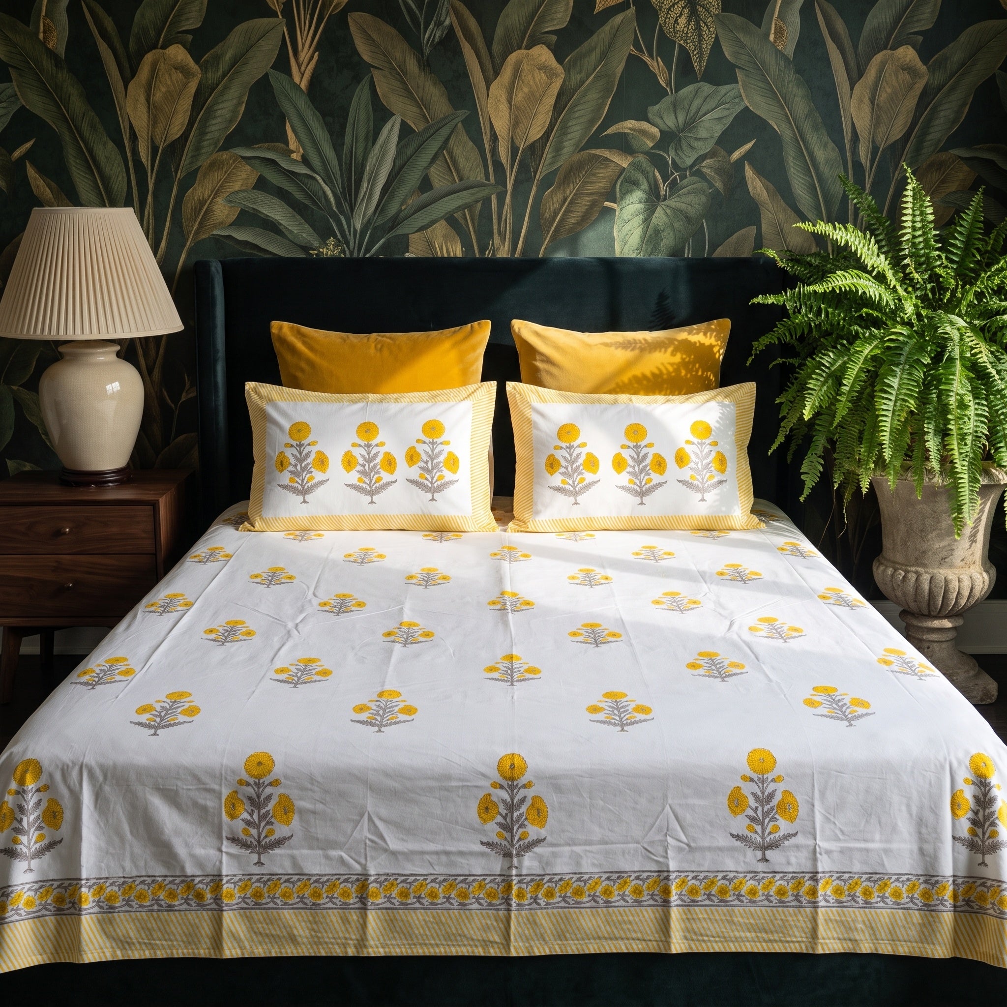 Prairie Bloom Hand Block Printed King Bedsheet Set