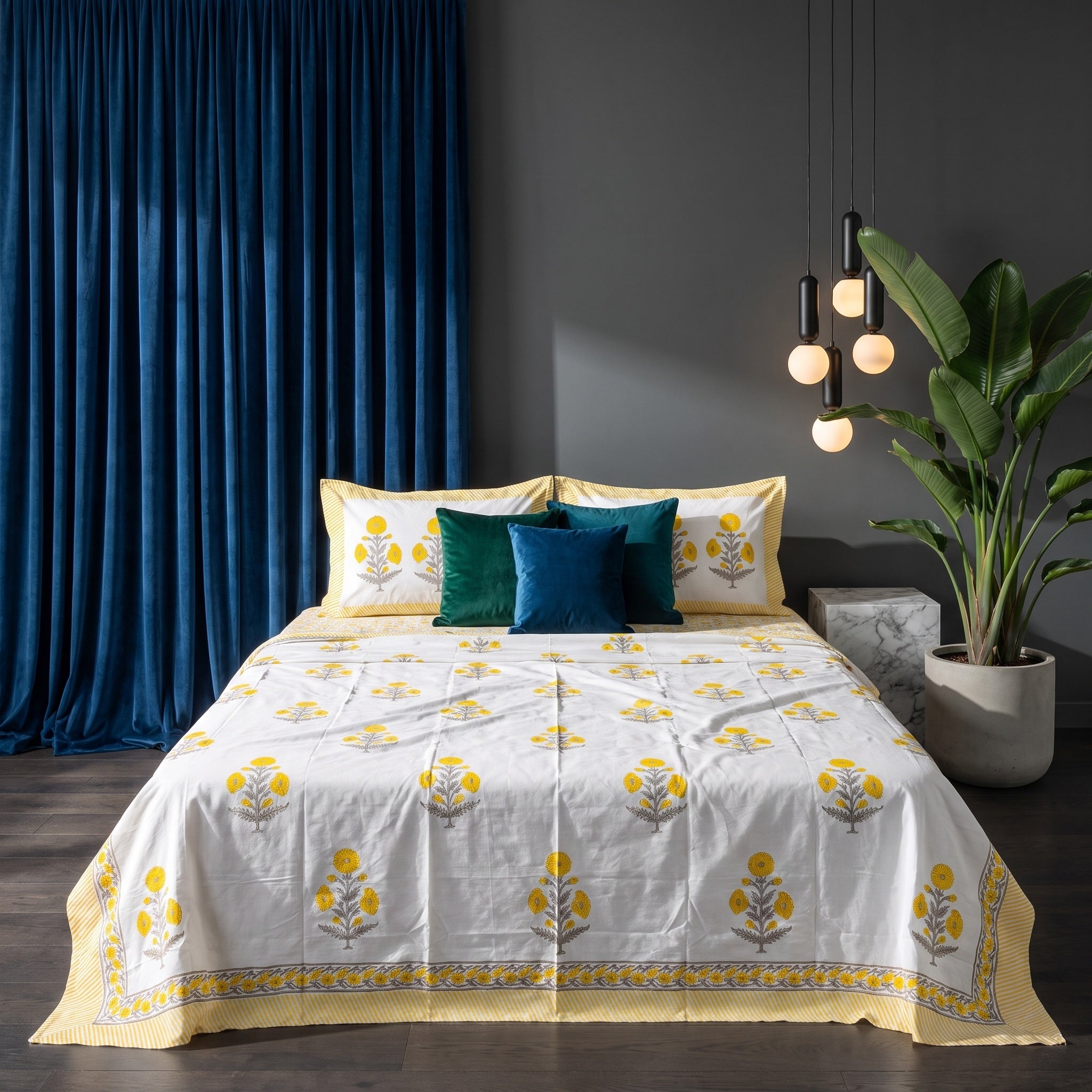 Prairie Bloom Hand Block Printed King Bedsheet Set