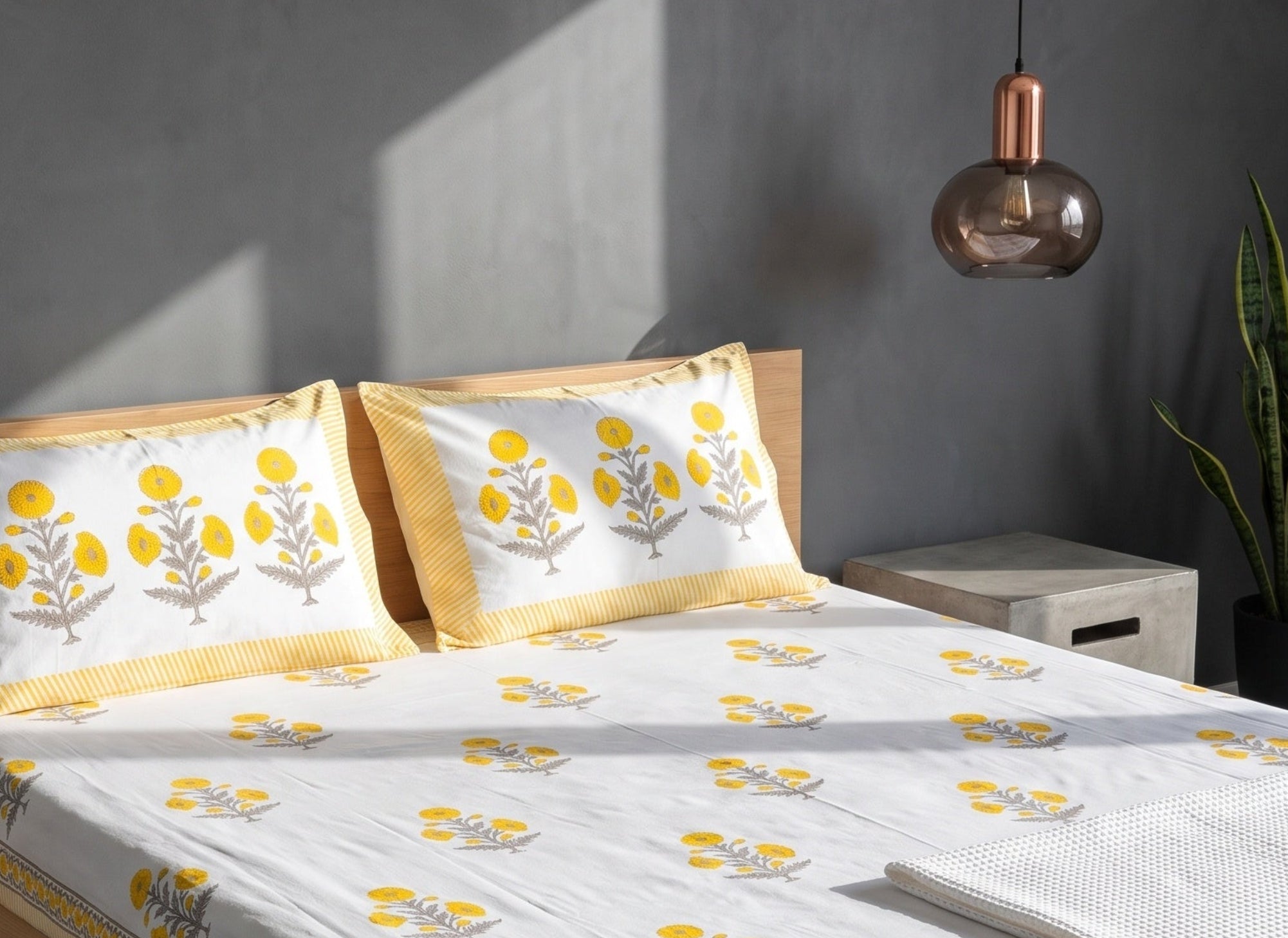 Prairie Bloom Hand Block Printed King Bedsheet Set