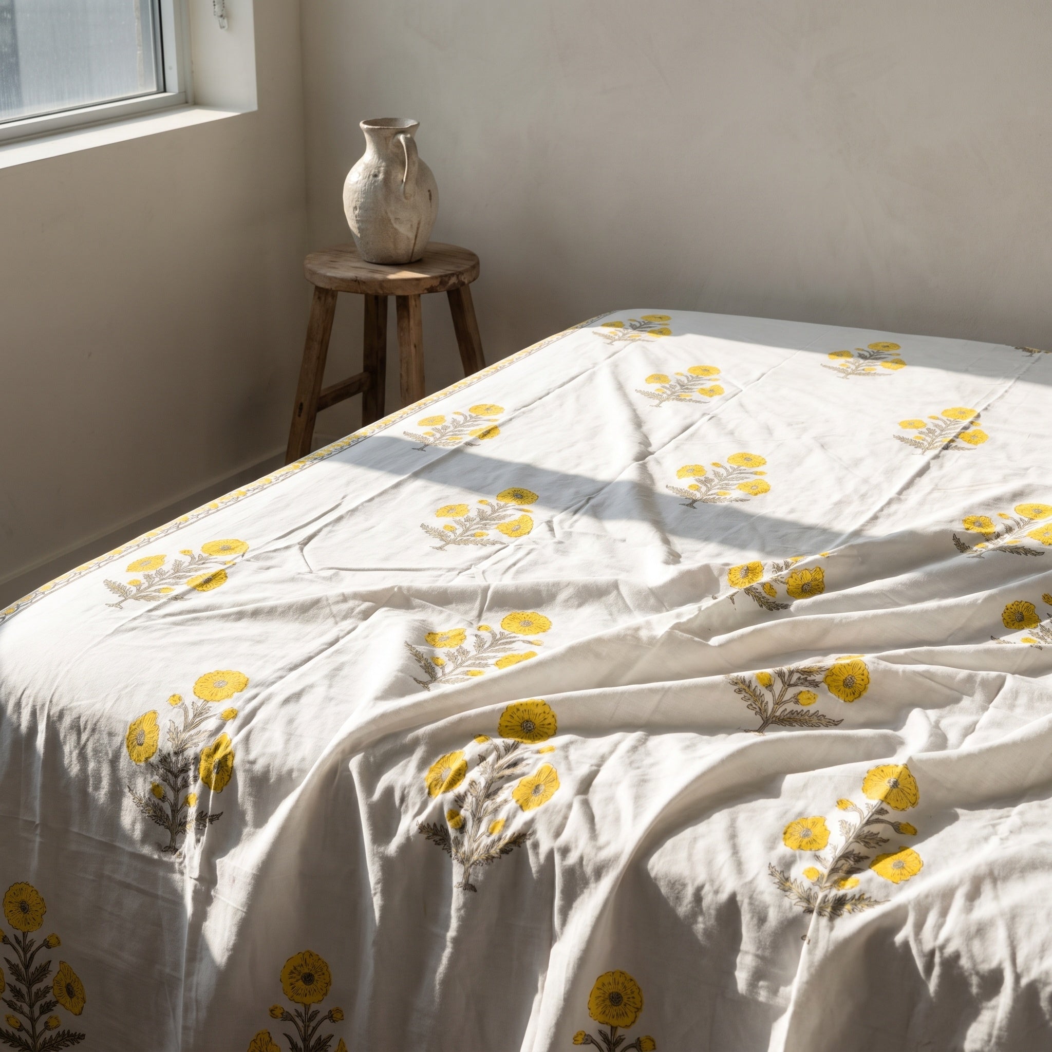 Prairie Bloom Hand Block Printed King Bedsheet Set