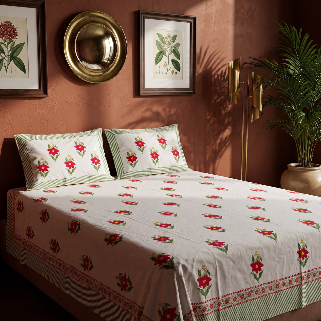 River Stone Hand Block Printed King Bedsheet Set