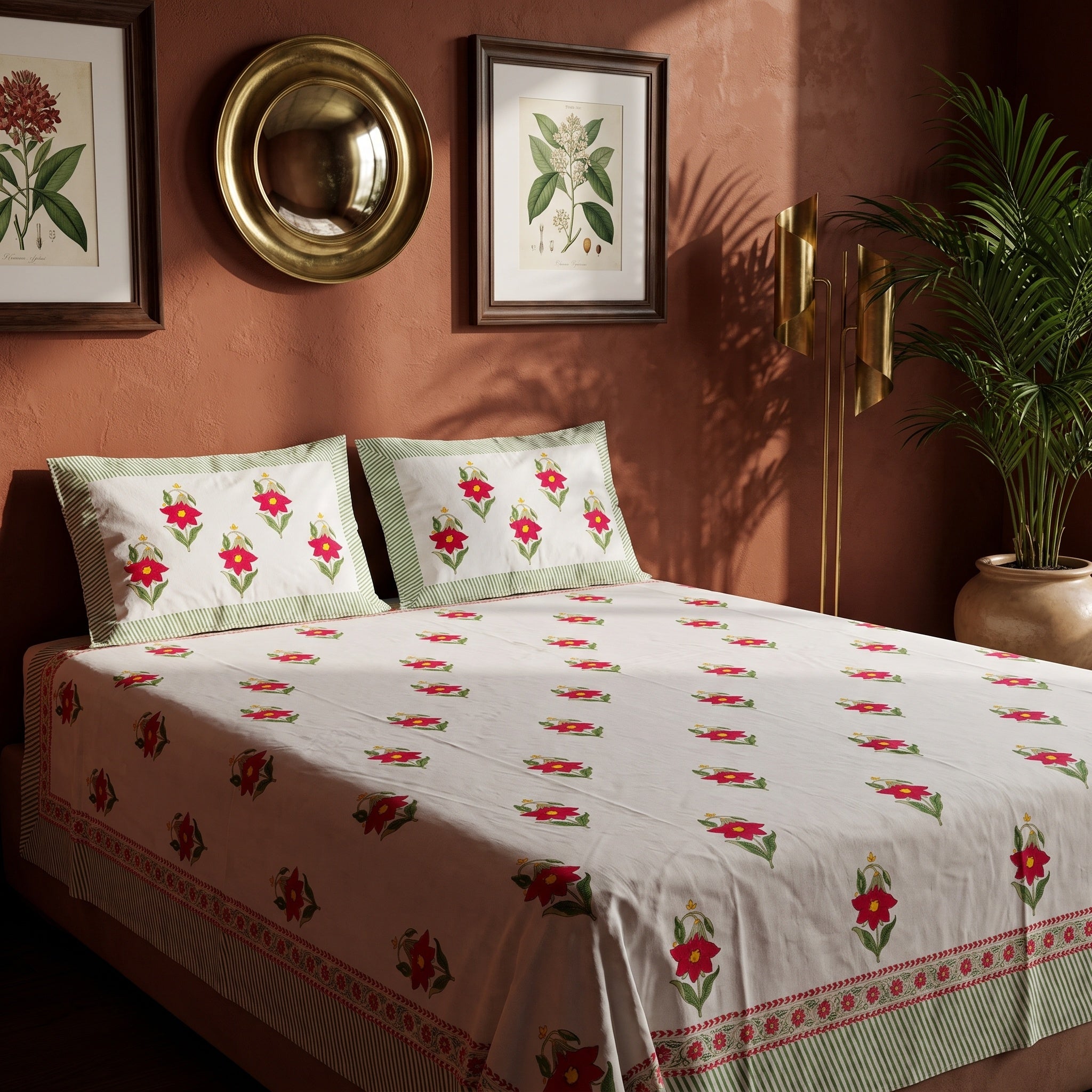 River Stone Hand Block Printed King Bedsheet Set
