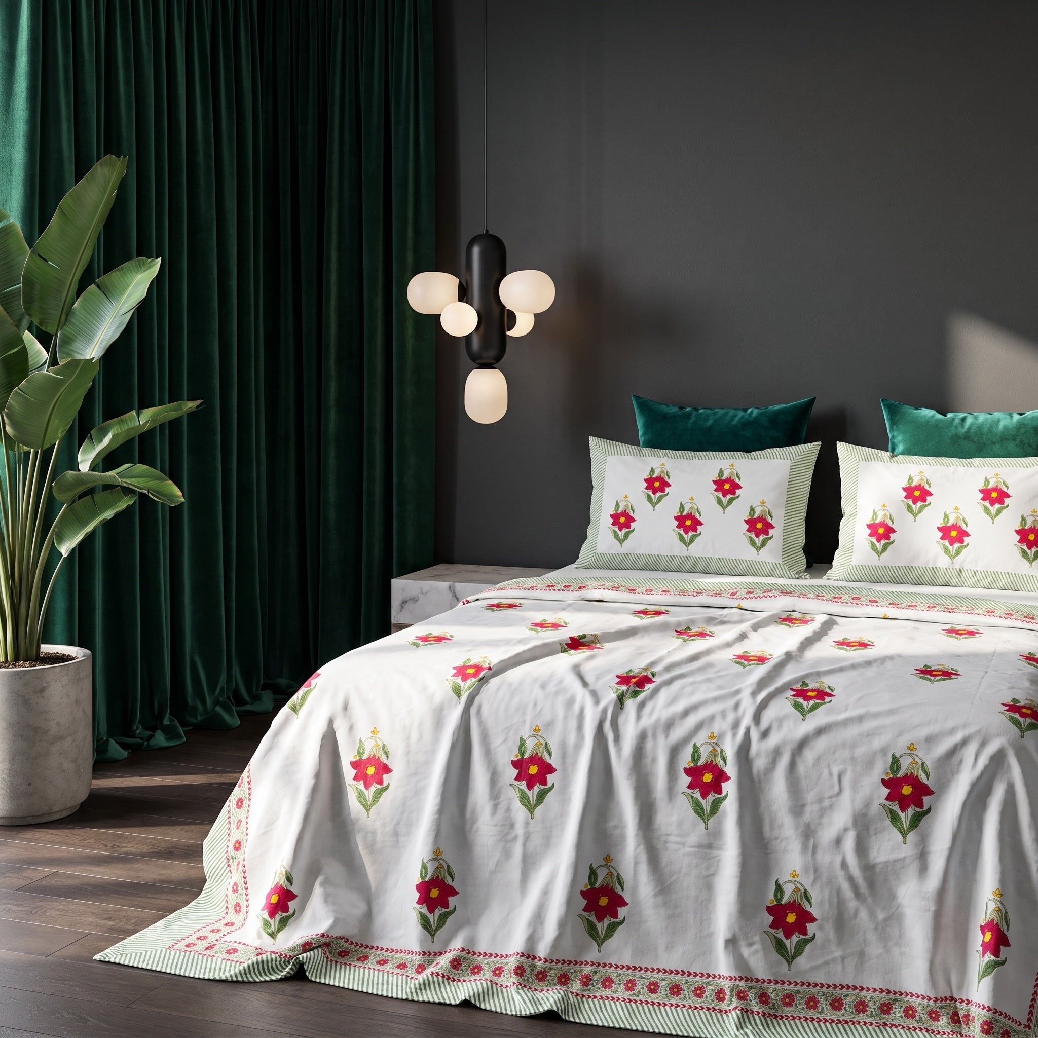 River Stone Hand Block Printed King Bedsheet Set