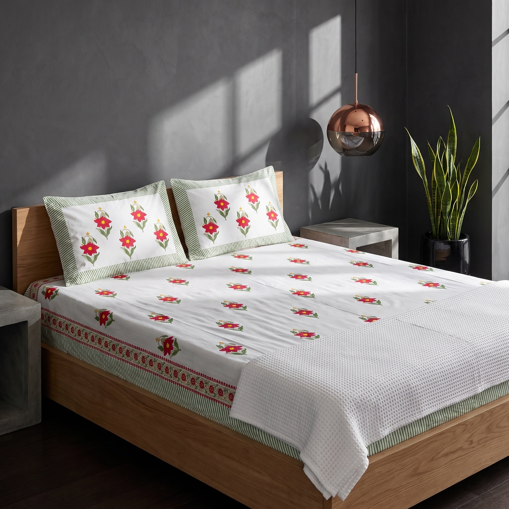 River Stone Hand Block Printed King Bedsheet Set