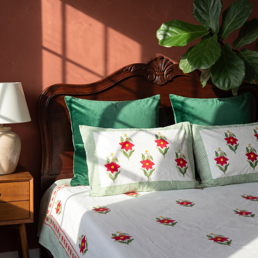 River Stone Hand Block Printed King Bedsheet Set