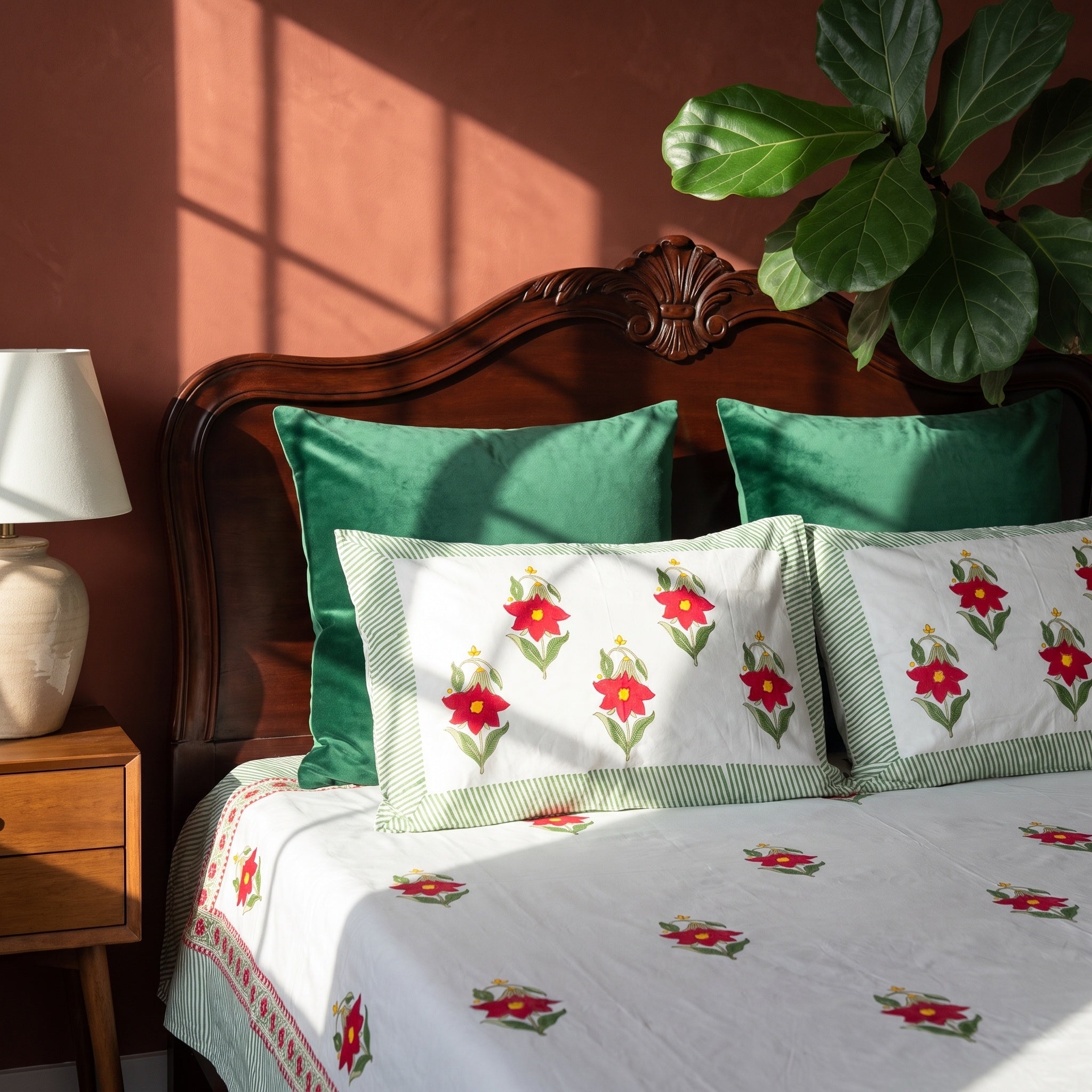 River Stone Hand Block Printed King Bedsheet Set