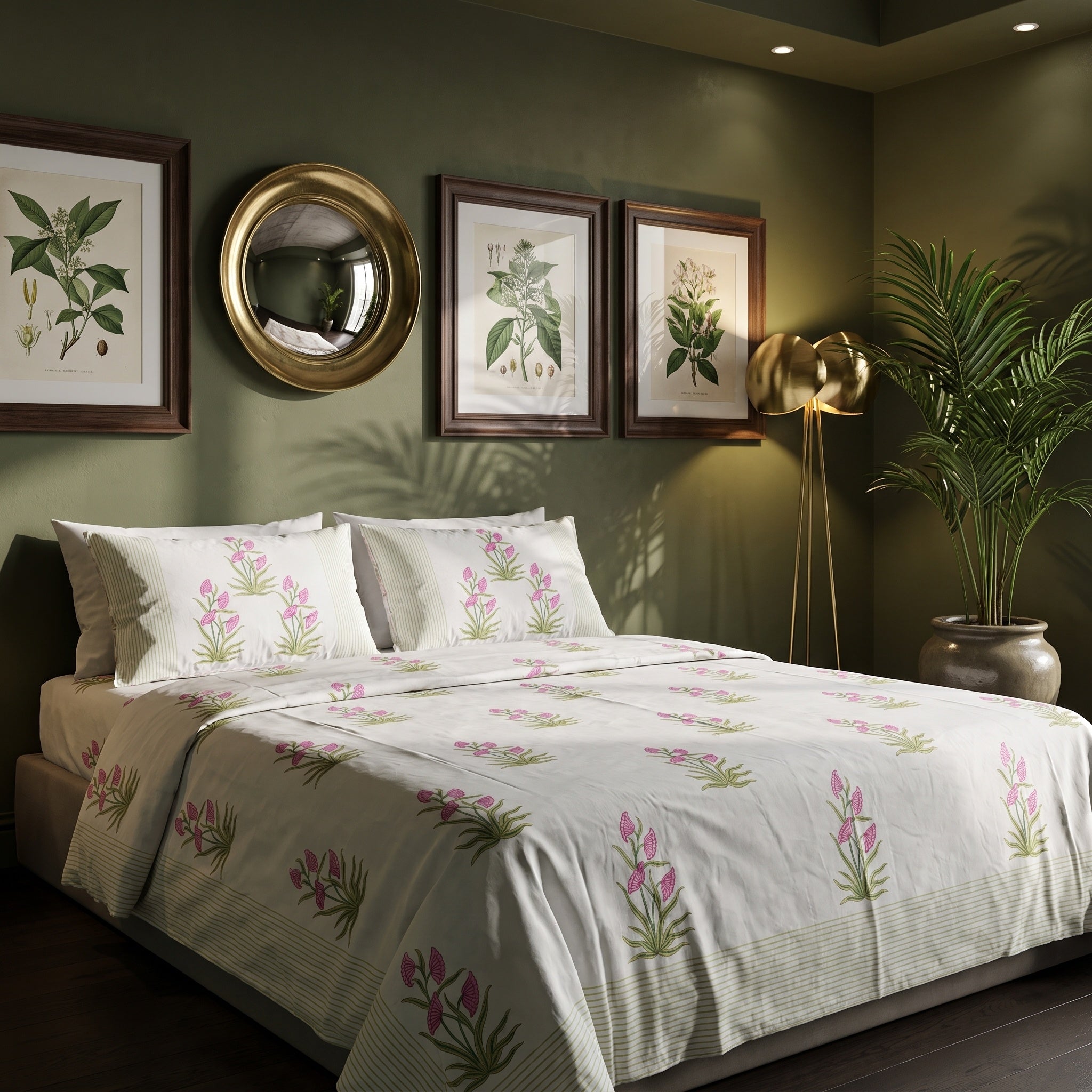 Woven Meadow Hand Block Printed King Bedsheet Set