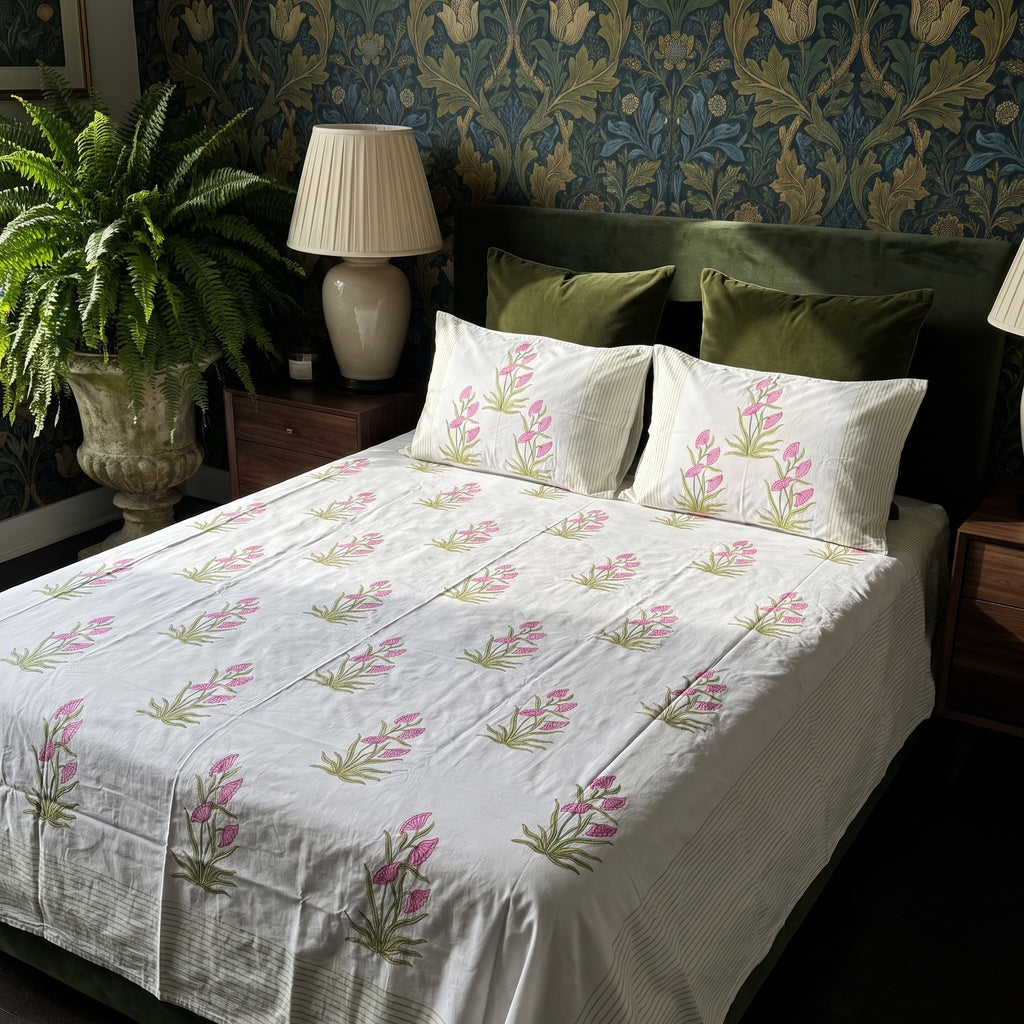 Woven Meadow Hand Block Printed King Bedsheet Set
