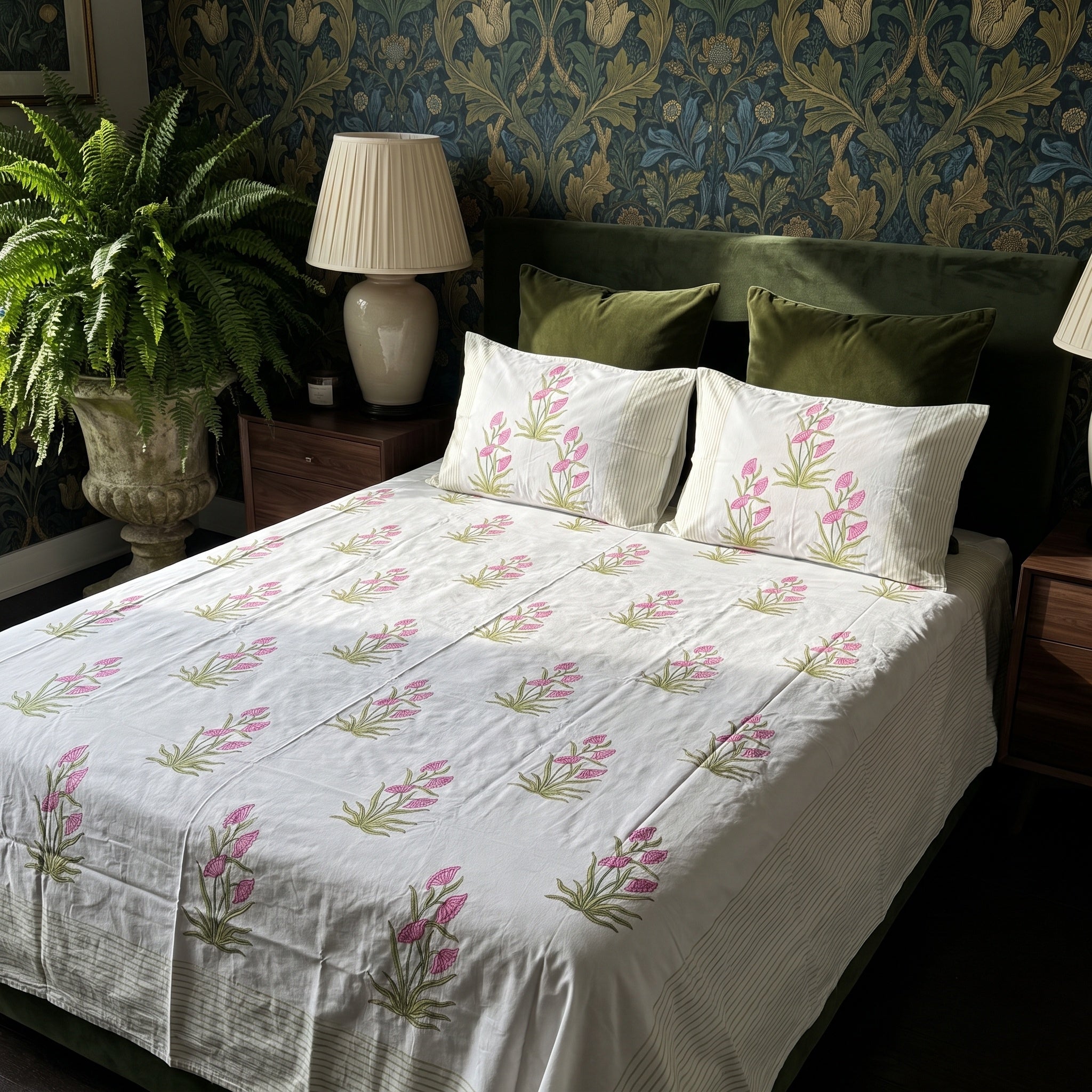 Woven Meadow Hand Block Printed King Bedsheet Set
