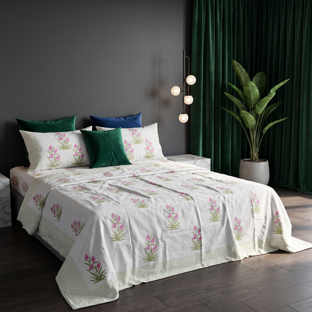 Woven Meadow Hand Block Printed King Bedsheet Set