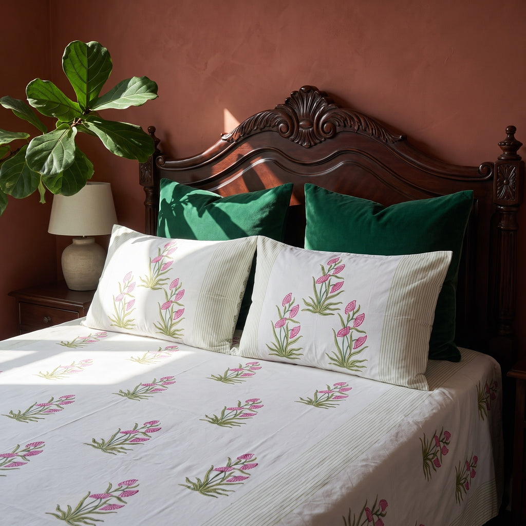 Woven Meadow Hand Block Printed King Bedsheet Set