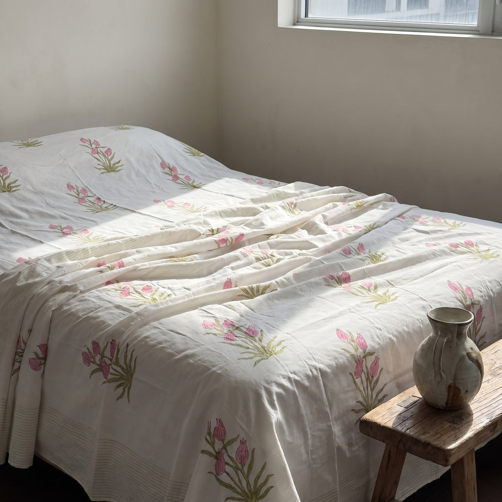 Woven Meadow Hand Block Printed King Bedsheet Set