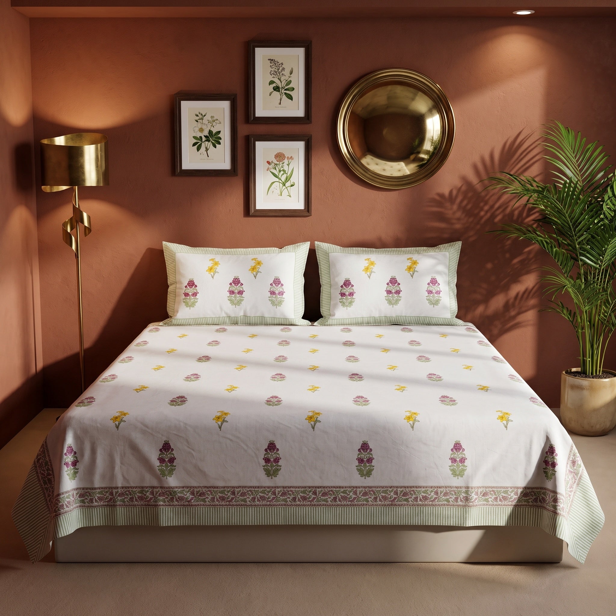 Meadow Drift Hand Block Printed King Bedsheet Set