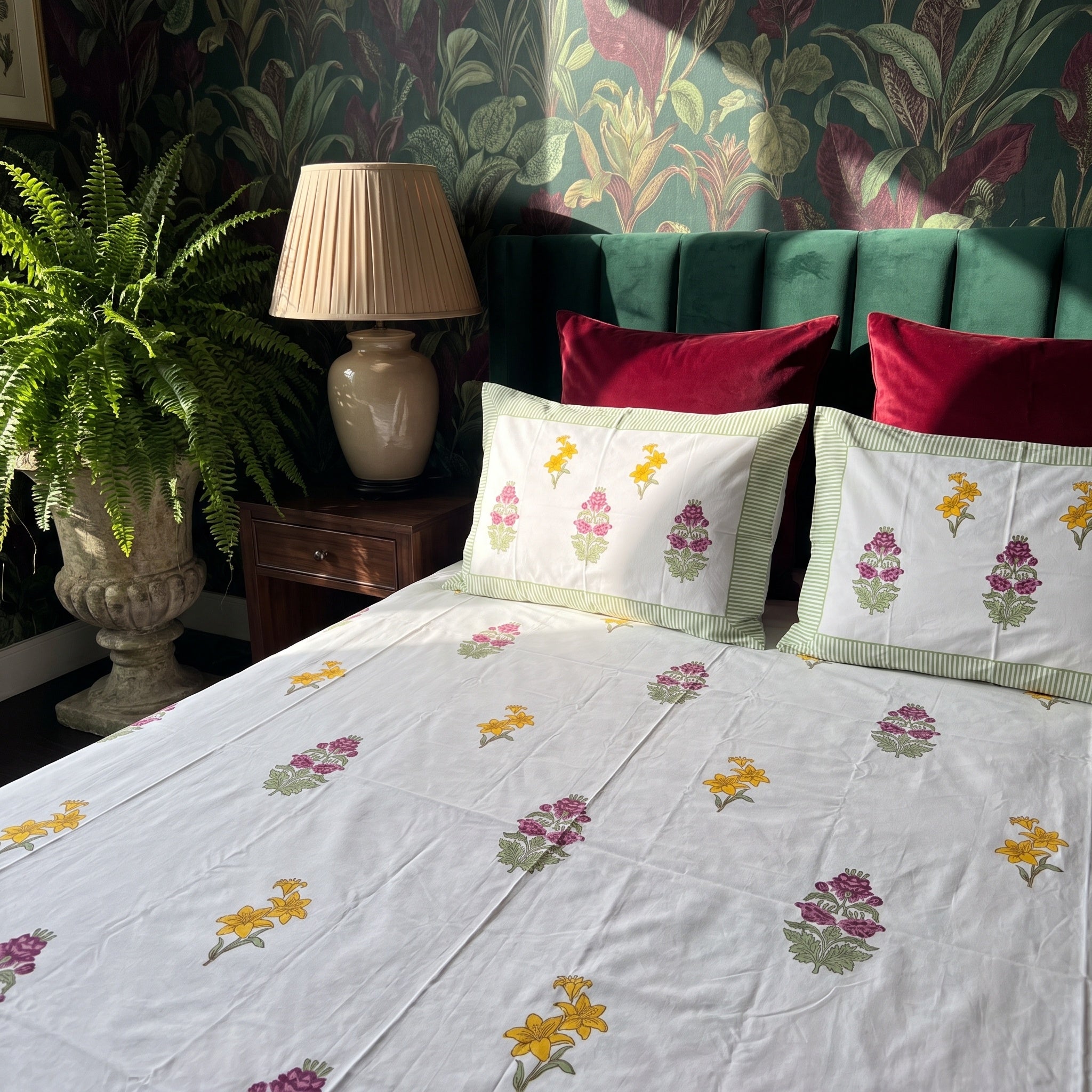 Meadow Drift Hand Block Printed King Bedsheet Set