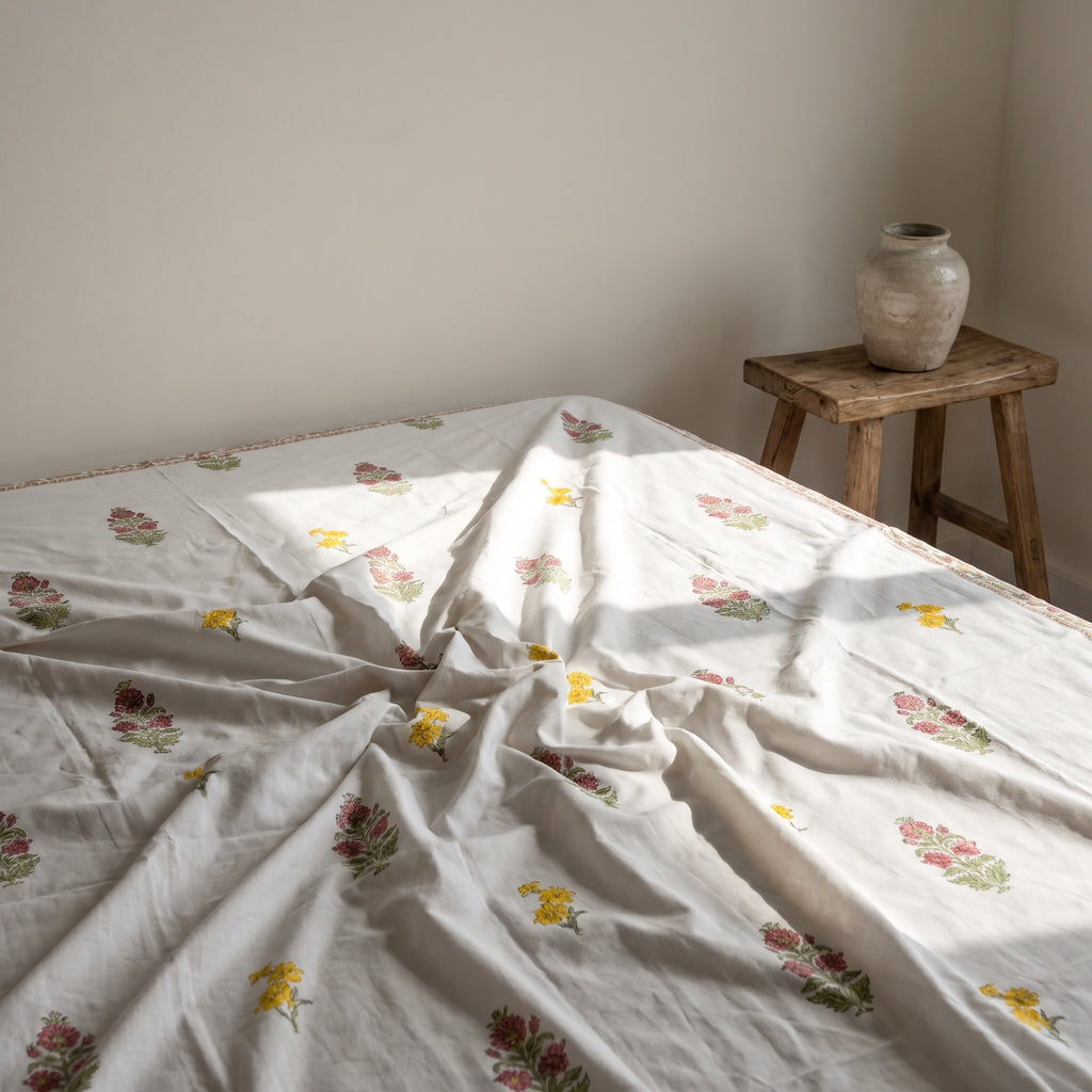 Meadow Drift Hand Block Printed King Bedsheet Set