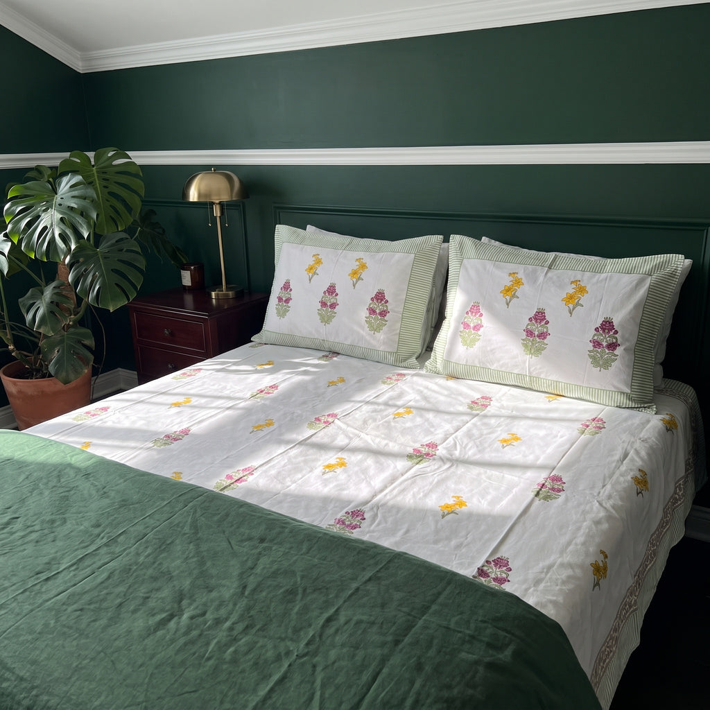 Meadow Drift Hand Block Printed King Bedsheet Set