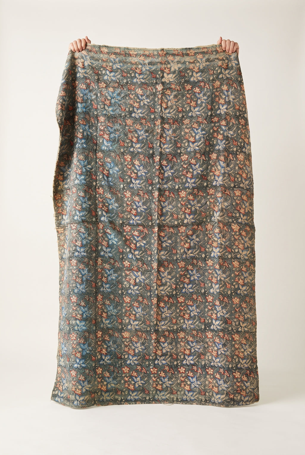 Wild Ginger Vintage Bagru Block Print Kantha Throw — front side catalog flat lay