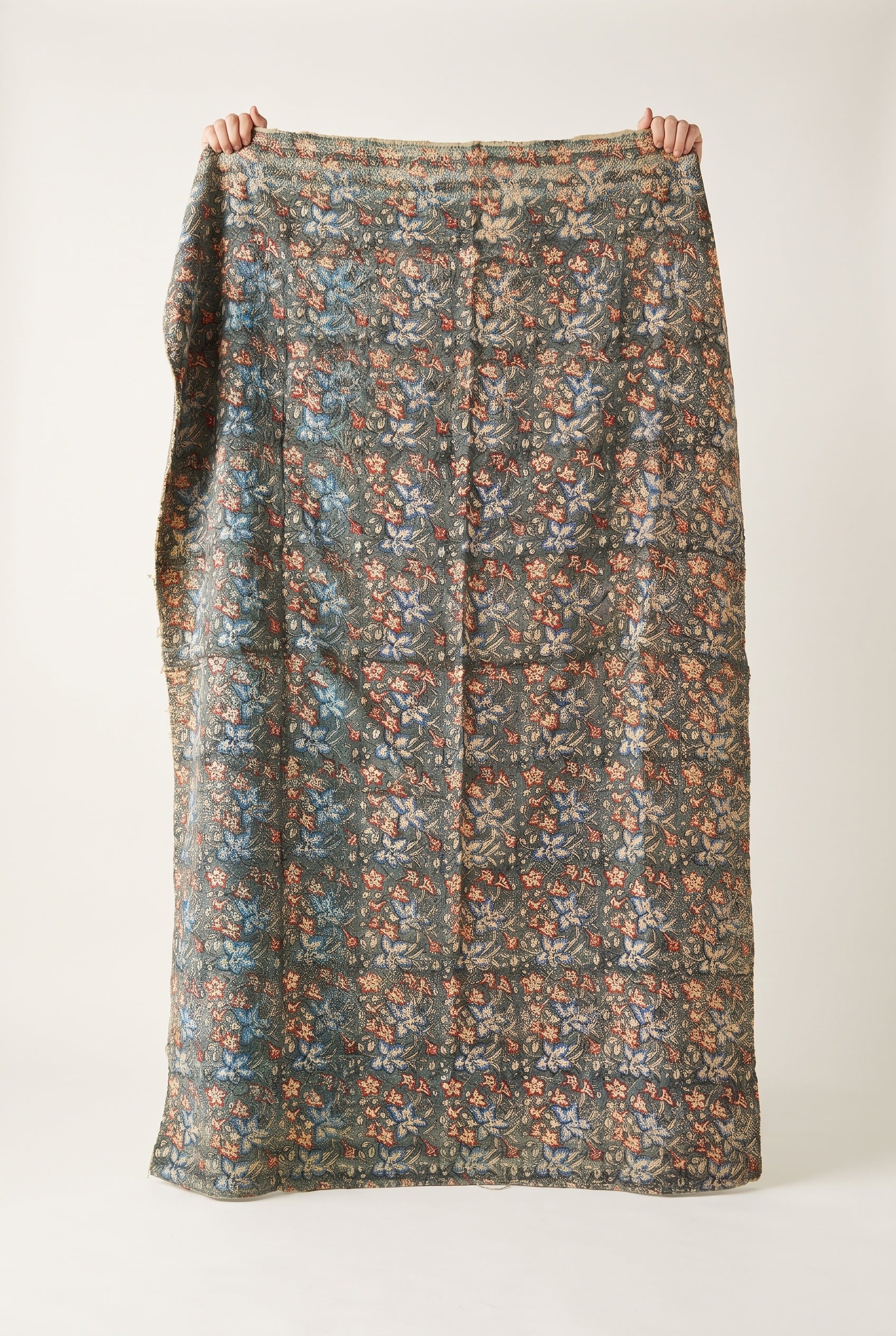 Wild Ginger Vintage Bagru Block Print Kantha Throw — front side catalog flat lay