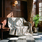 Wild Ginger Bagru Block Print Kantha Throw — front side styled in a home entryway