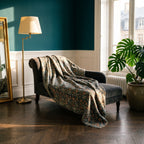 Wild Ginger Vintage Bagru Block Print Kantha Throw — front side styled in a jewel-toned living room