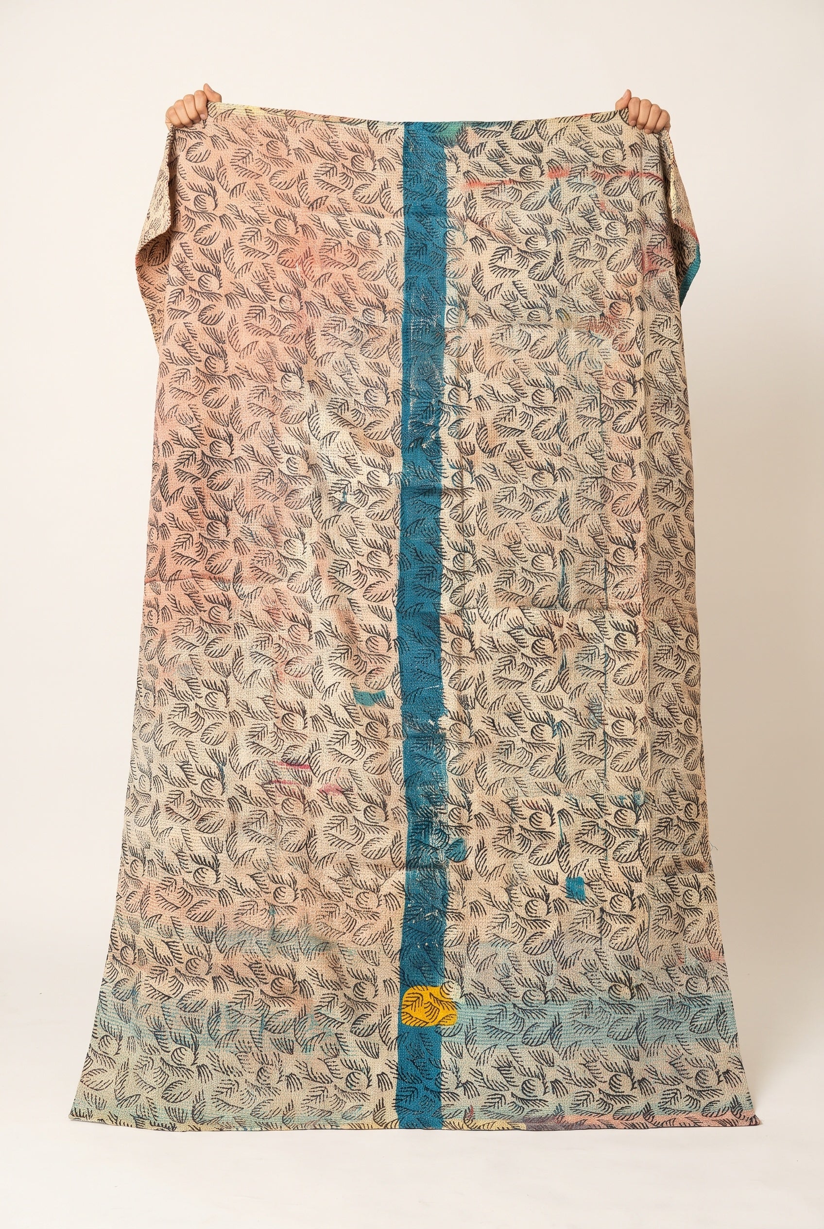 Wild Ginger Vintage Bagru Block Print Kantha Throw — reverse side catalog flat lay