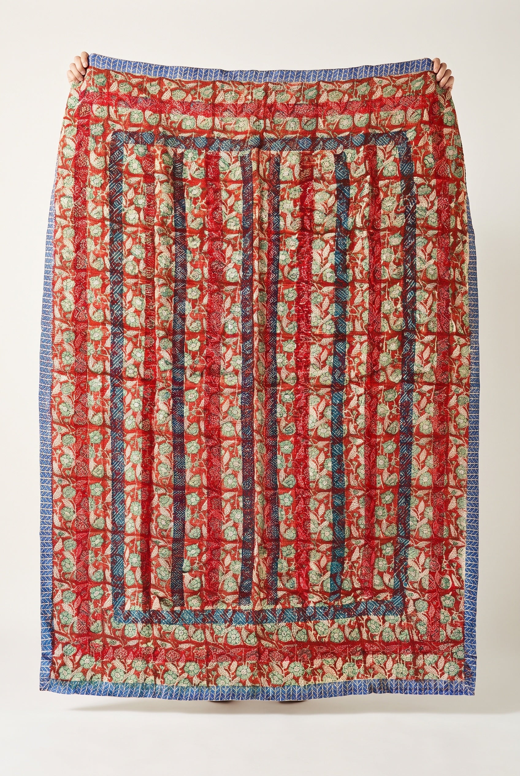 Trillium Vintage Handmade Bagru Block Print Kantha Throw