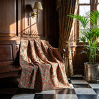 Fireweed Bagru Block Print Kantha Throw — front side styled in a home entryway