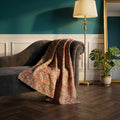 Fireweed Vintage Bagru Block Print Kantha Throw — front side styled in a jewel-toned living room