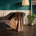 Fireweed Vintage Bagru Block Print Kantha Throw — front side styled in a jewel-toned living room